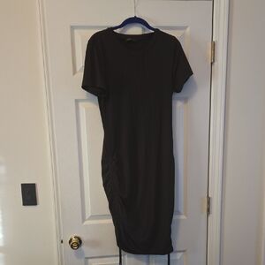 SHEIN Black Ruched Midi Dress